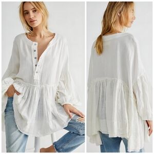 Free People Oversized Half Button Keeping It Cool Tunic Top, L